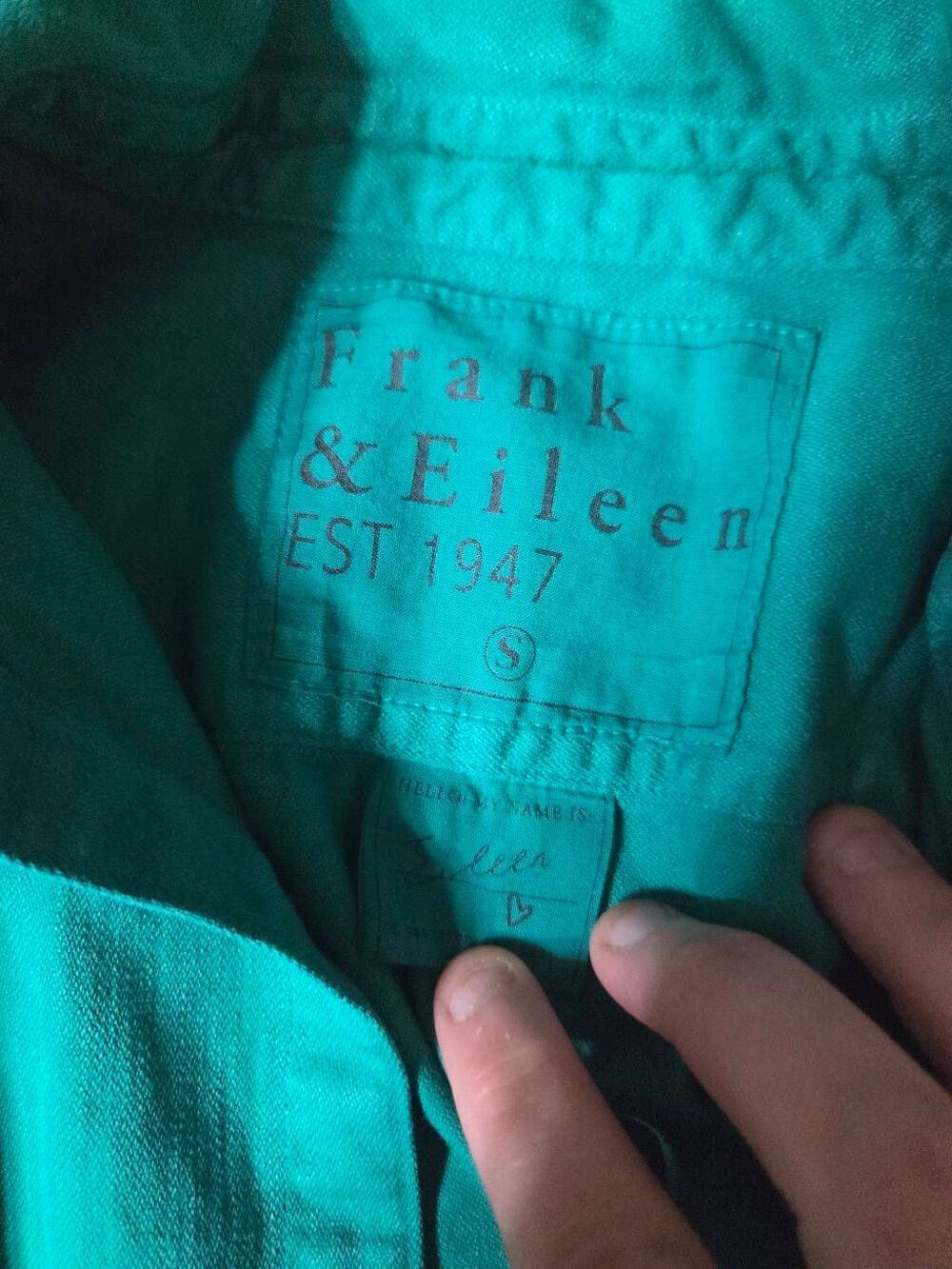 Frank&Eileen Eileen famouse denim bright green distressed button down sz Small - Picture 2 of 4